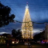 Lemoore's striking Christmas tree, an annual contribution from the Lemoore Volunteer Fire Department, lights up a cool, clear Saturday night.